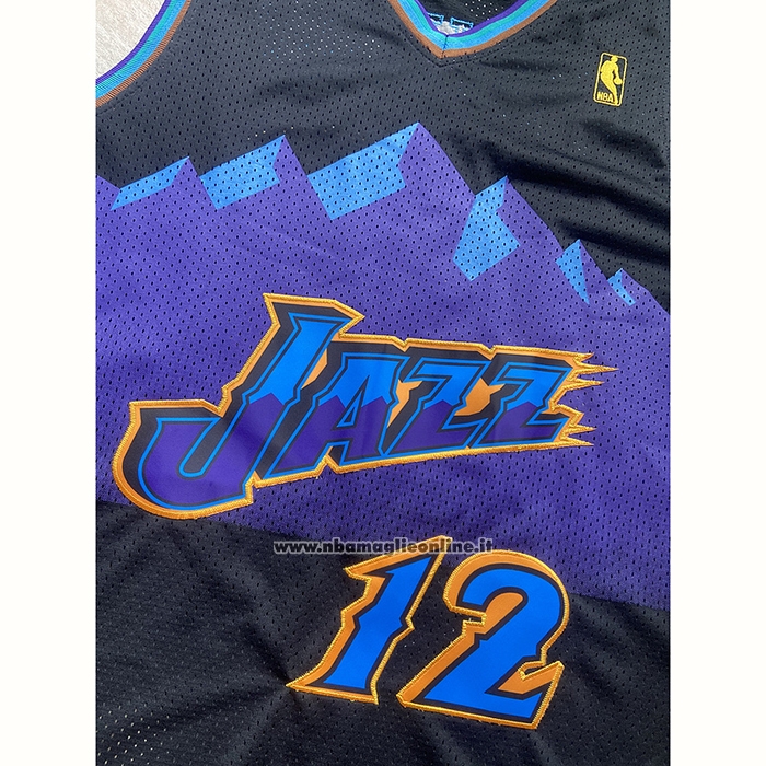 Maglia Utah Jazz John Stockton #12 Mitchell & Ness 1996-97 Nero